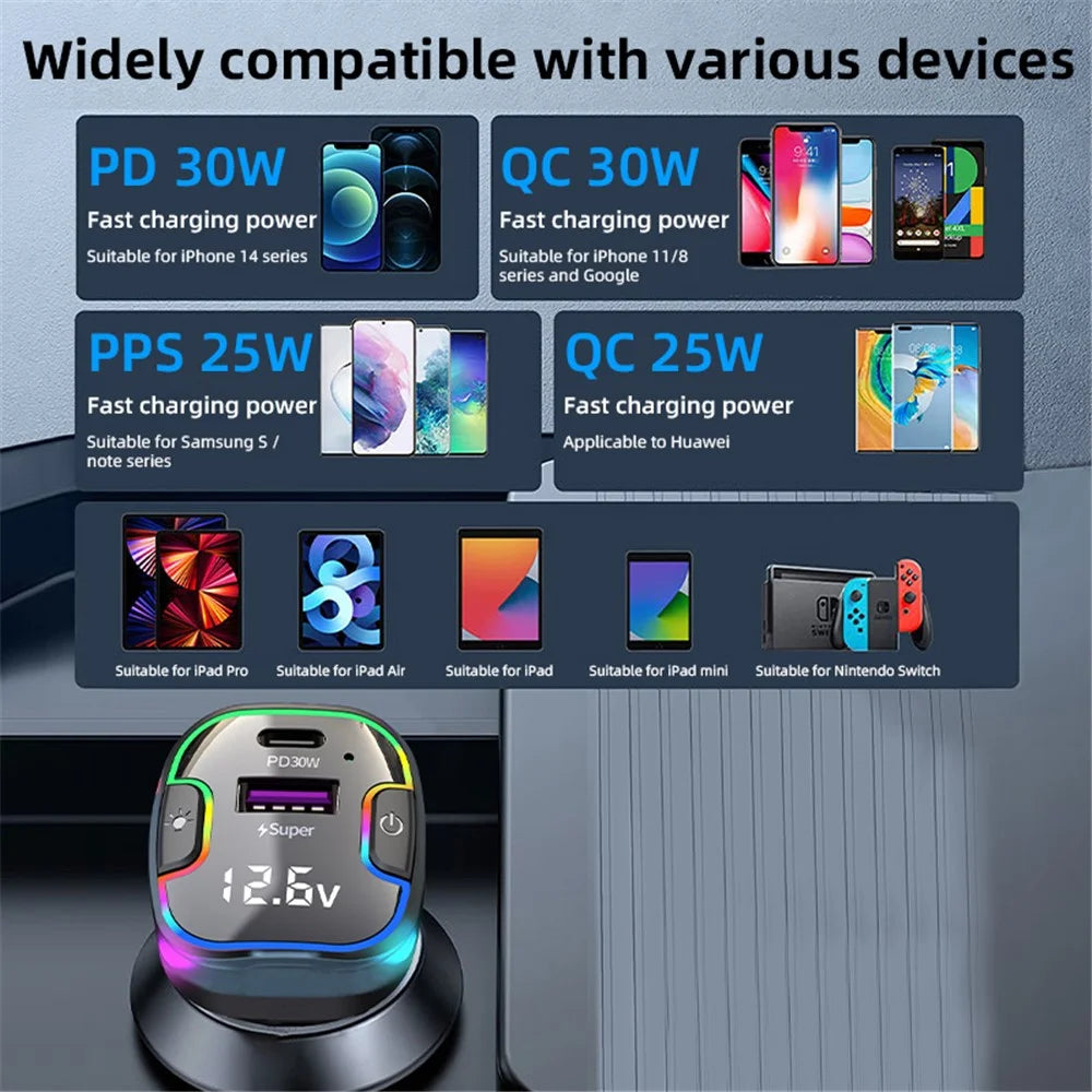 K7 USB+Type-C Car Charger Phone Fast Charging Adapter Cigarette Lighter with Light - 6