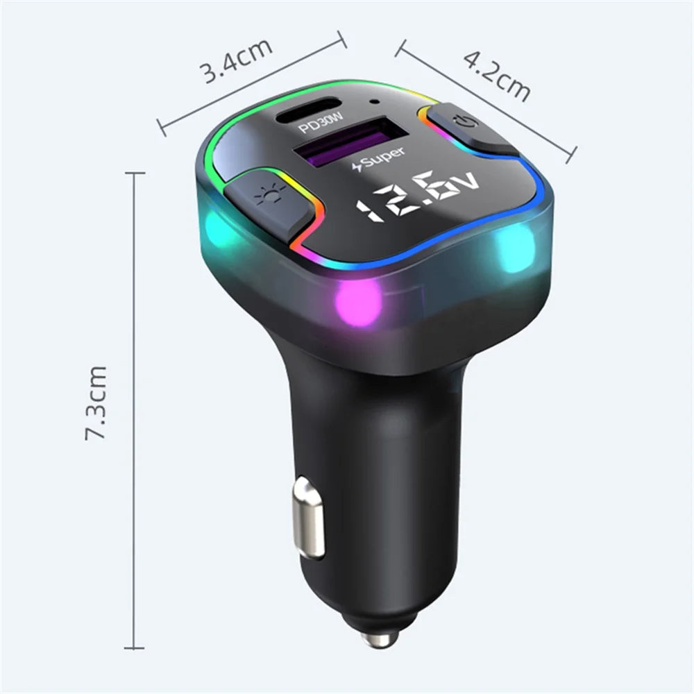 K7 USB+Type-C Car Charger Phone Fast Charging Adapter Cigarette Lighter with Light - 7