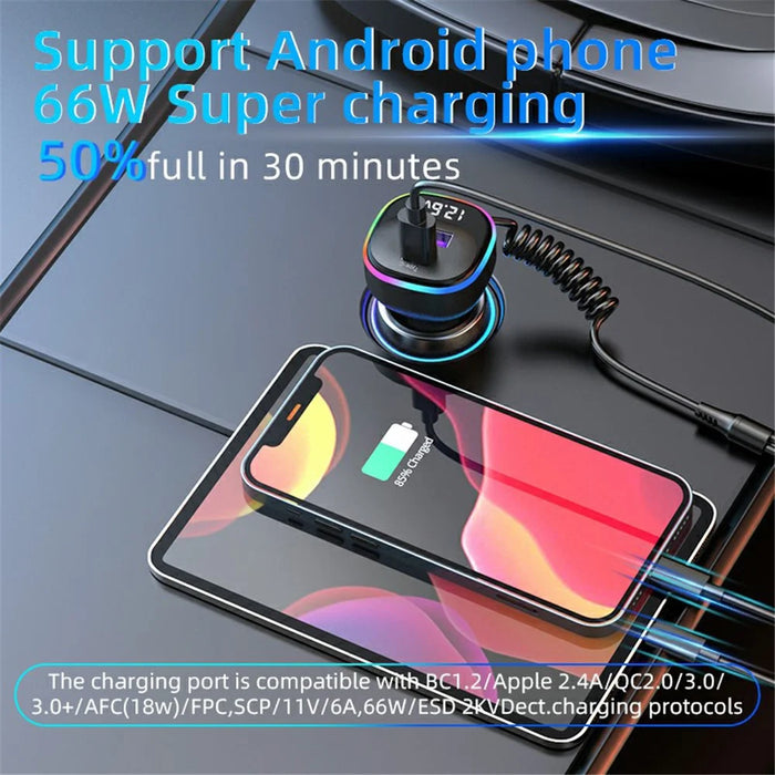 K2S PD 65W Phone Fast Charging Adapter USB+Type-C Car Charger with Type-C / 8-Pin Spring Cable - 3
