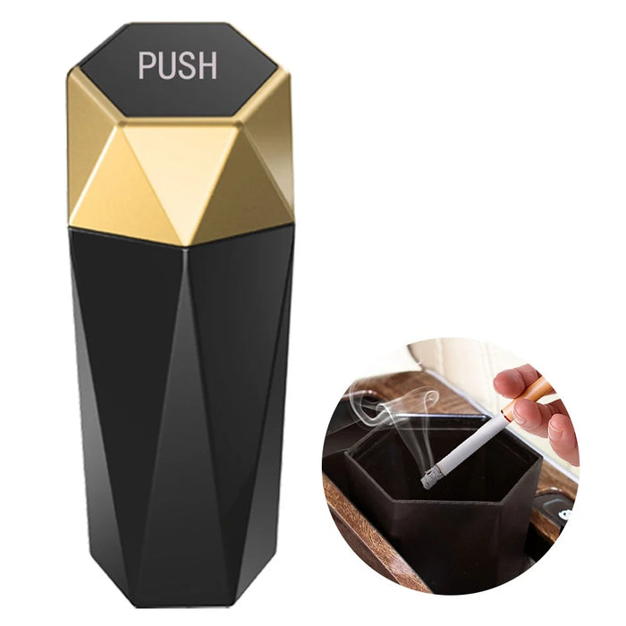 OUDEW Car Trash Can with Lid Mini Washable Vehicle Trash Can Desktop Center Console Dustbin Garbage Organizer - Gold - 1