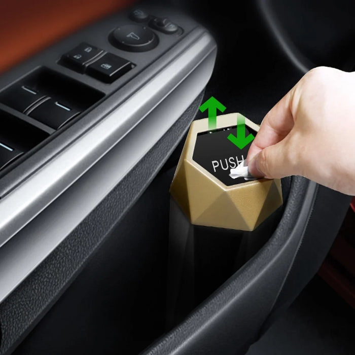 OUDEW Car Trash Can with Lid Mini Washable Vehicle Trash Can Desktop Center Console Dustbin Garbage Organizer - Gold - 3