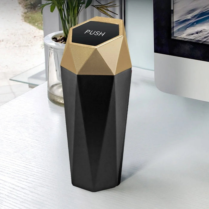 OUDEW Car Trash Can with Lid Mini Washable Vehicle Trash Can Desktop Center Console Dustbin Garbage Organizer - Gold - 5
