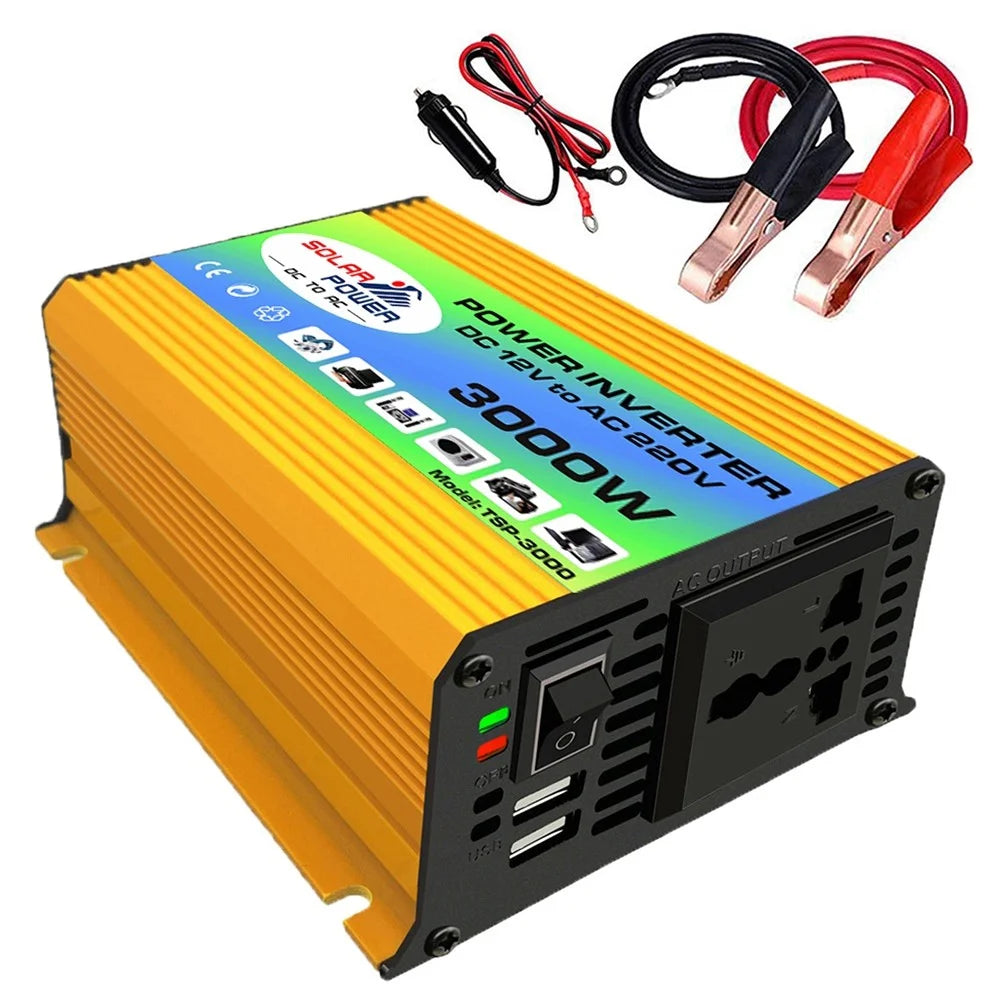 Tang I Generation 12V to 220V 3000W Intelligent Car Power Inverter with Dual USB for Camping, Traveling - Yellow - 1