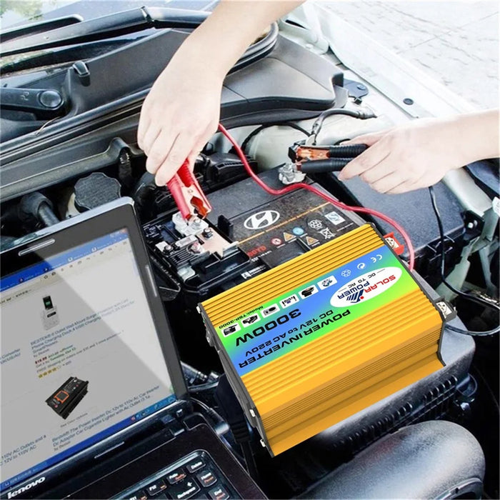 Tang I Generation 12V to 220V 3000W Intelligent Car Power Inverter with Dual USB for Camping, Traveling - Yellow - 2