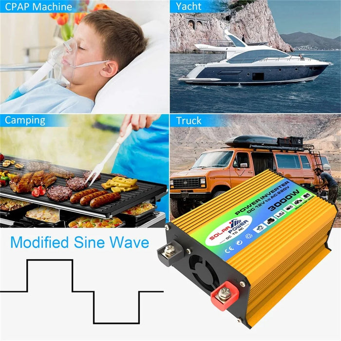 Tang I Generation 12V to 220V 3000W Intelligent Car Power Inverter with Dual USB for Camping, Traveling - Yellow - 4
