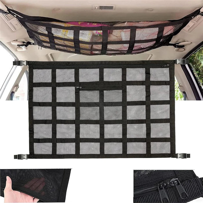 70x50cm Double-Layer Car Roof Storage Net Pocket Vehicle Interior Roof Storage Mesh Organizer - 2