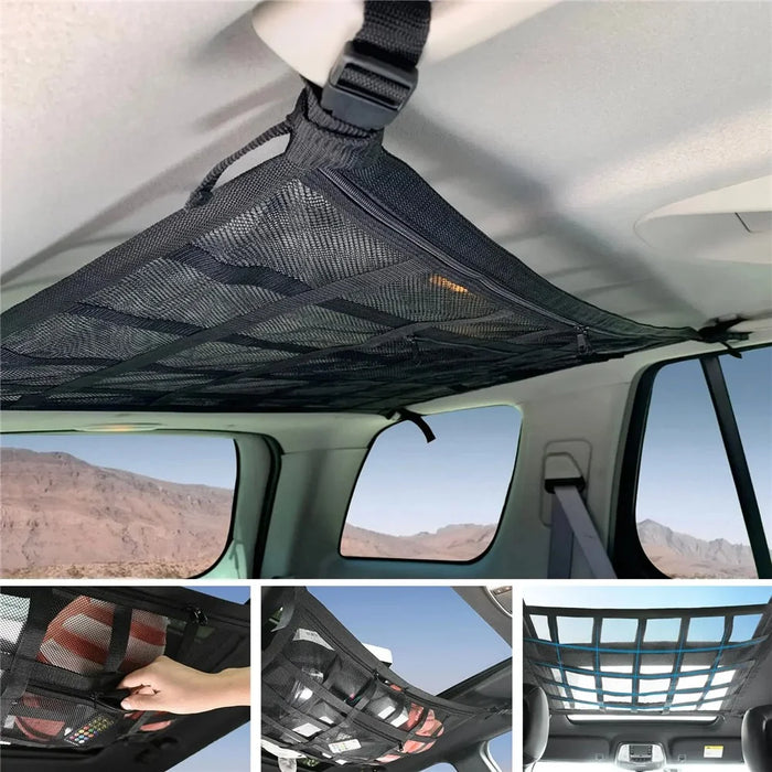 70x50cm Double-Layer Car Roof Storage Net Pocket Vehicle Interior Roof Storage Mesh Organizer - 3