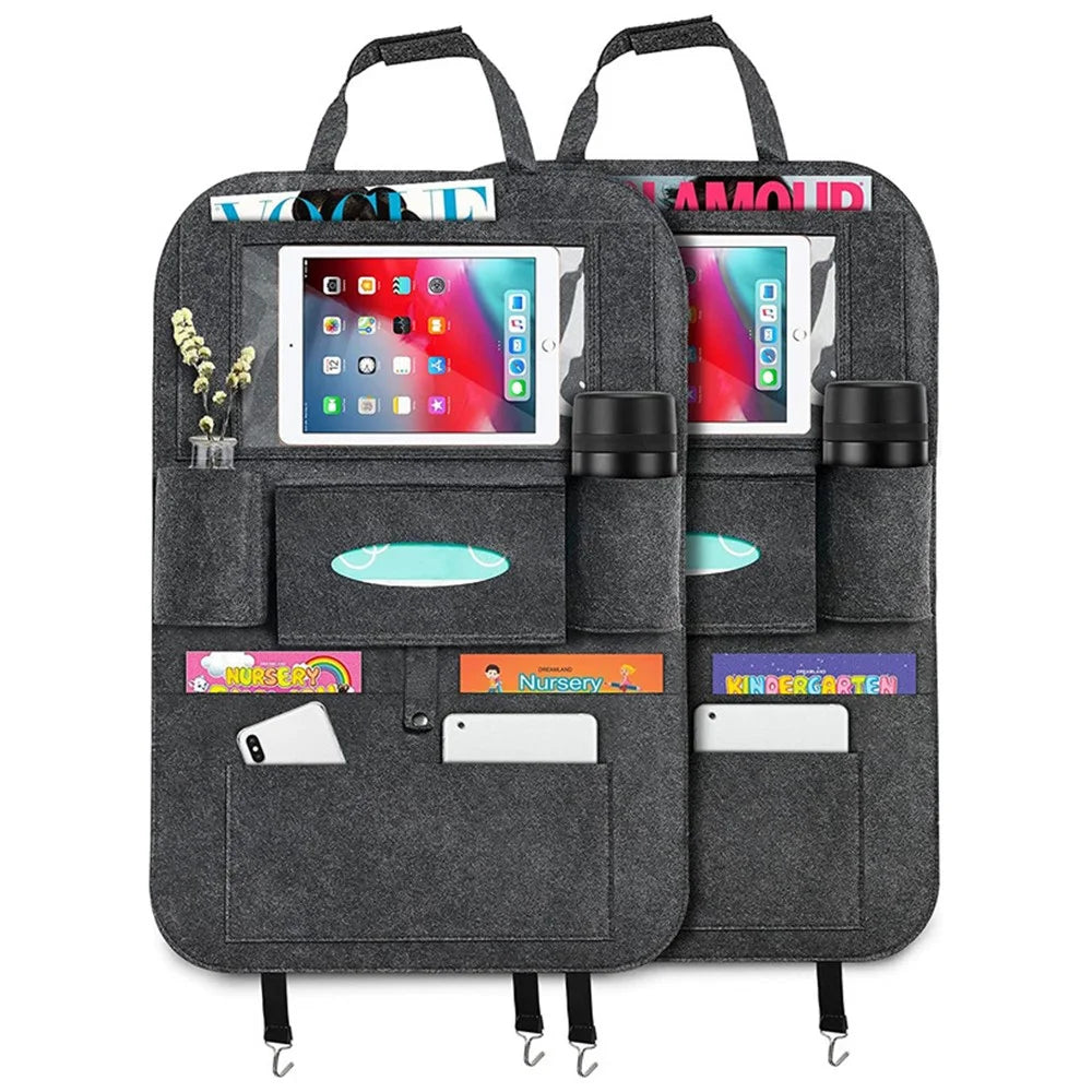 Car Seat Back Felt Hanging Bag Multi-Pocket Sundries Tissue Tablet Storage Bag - Dark Grey - 1