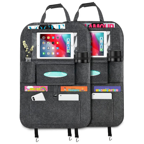 Car Seat Back Felt Hanging Bag Multi-Pocket Sundries Tissue Tablet Storage Bag - Dark Grey - 1