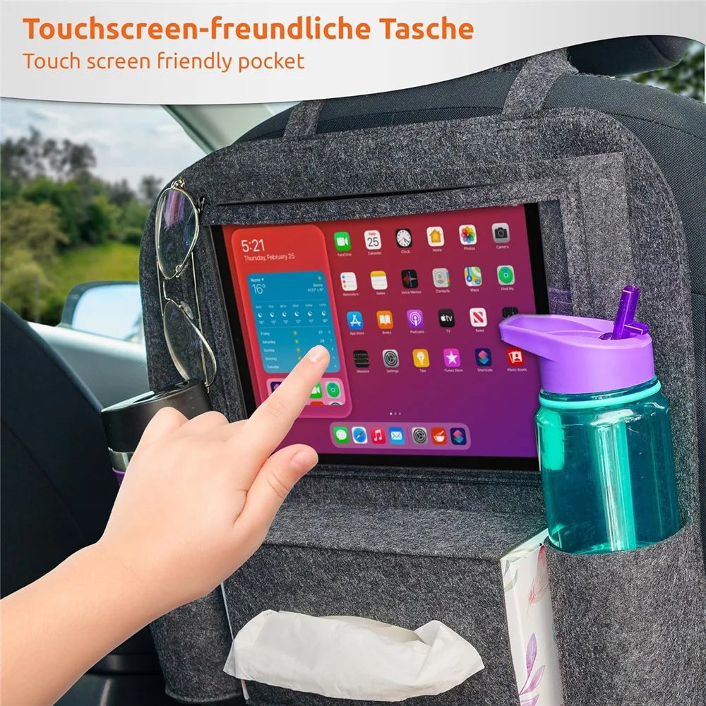 Car Seat Back Felt Hanging Bag Multi-Pocket Sundries Tissue Tablet Storage Bag - Dark Grey - 2