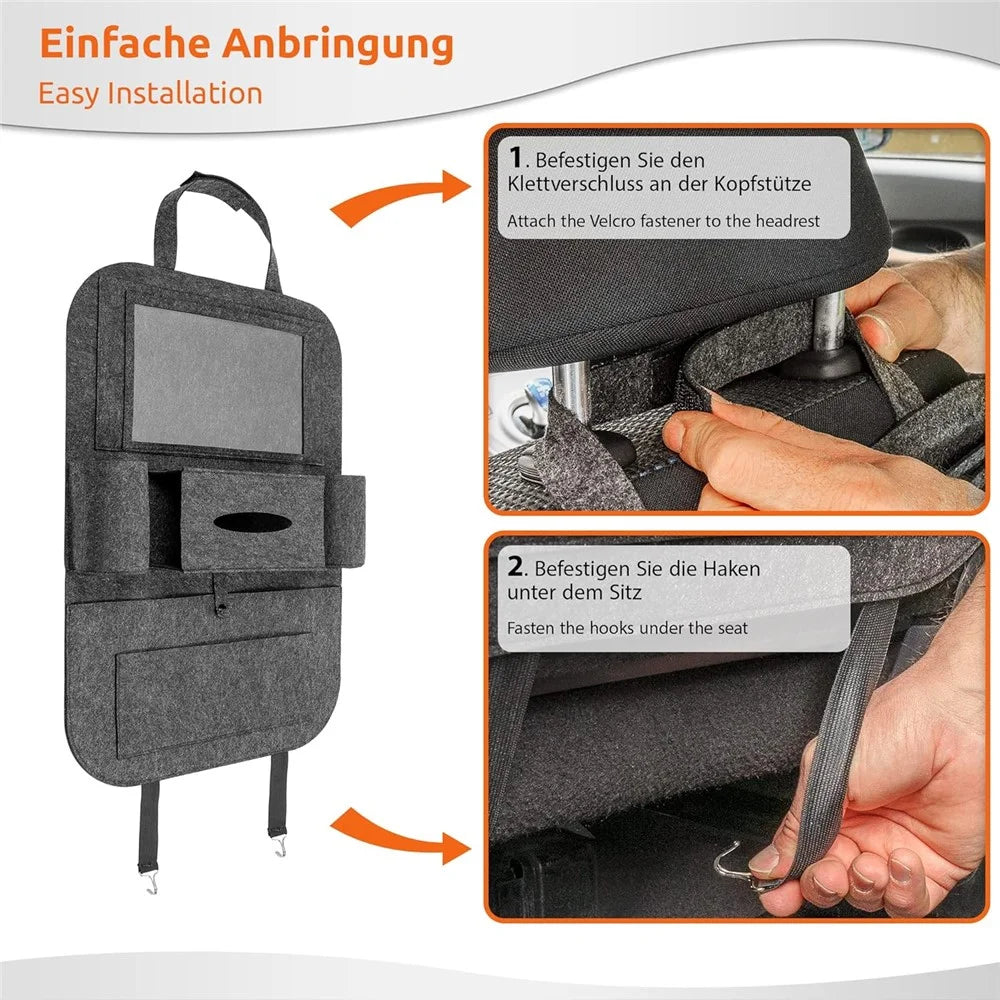 Car Seat Back Felt Hanging Bag Multi-Pocket Sundries Tissue Tablet Storage Bag - Dark Grey - 4