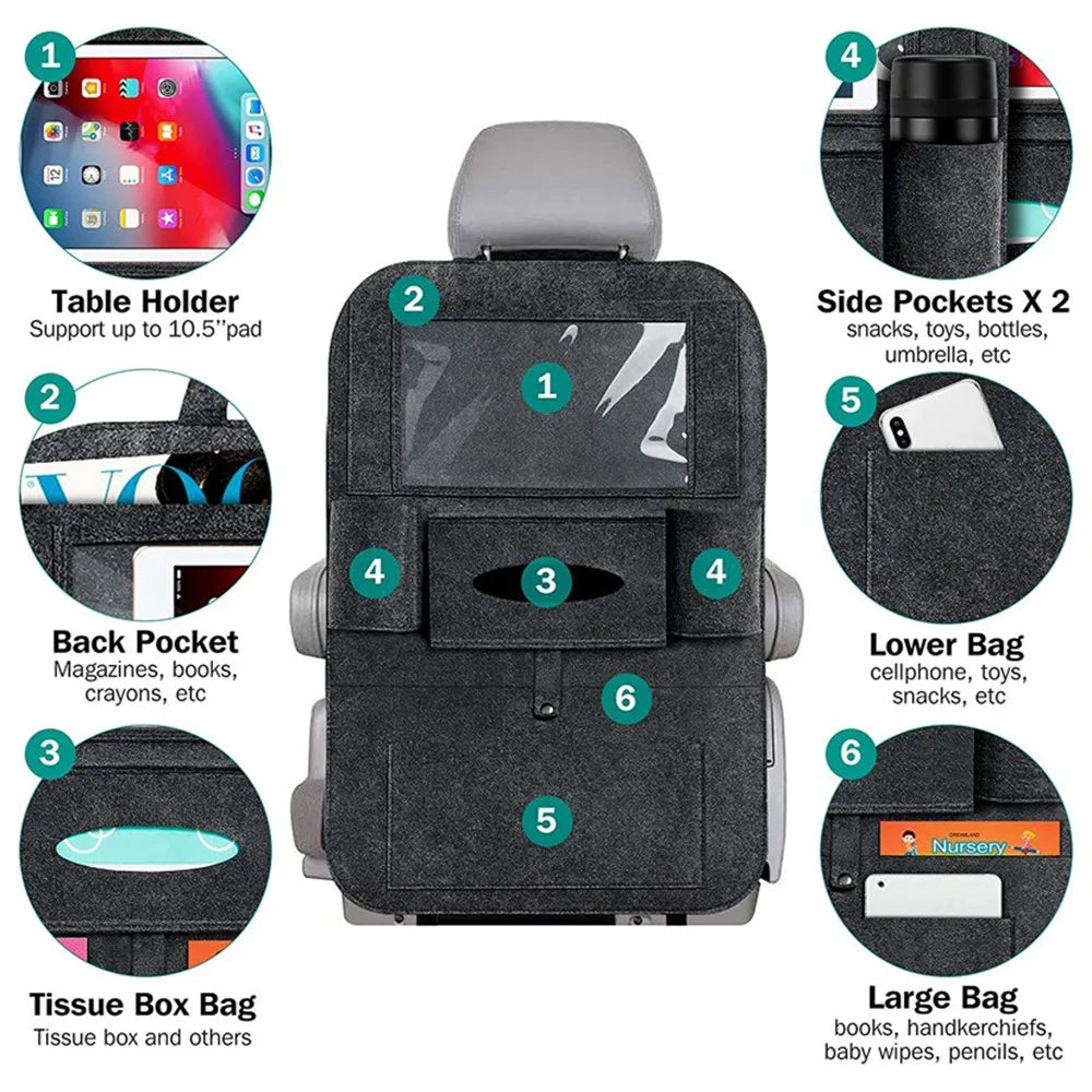 Car Seat Back Felt Hanging Bag Multi-Pocket Sundries Tissue Tablet Storage Bag - Dark Grey - 5