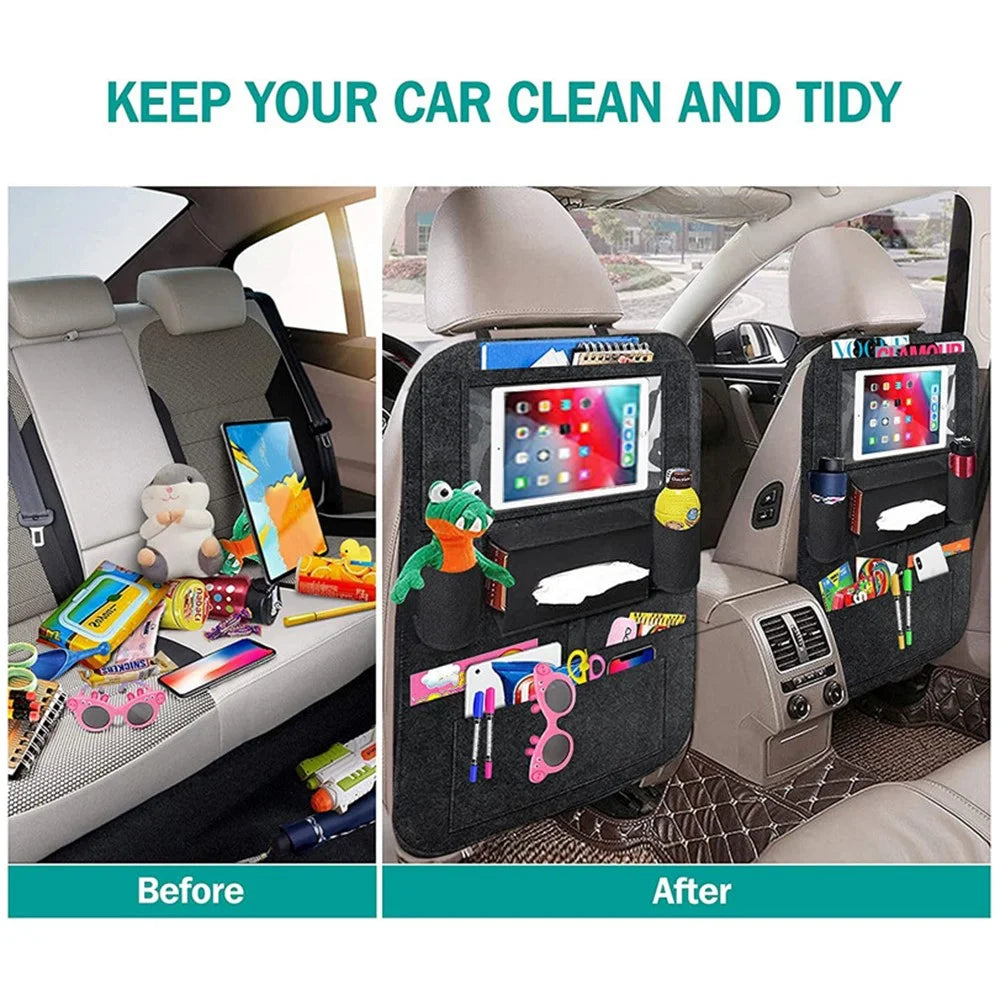 Car Seat Back Felt Hanging Bag Multi-Pocket Sundries Tissue Tablet Storage Bag - Dark Grey - 6