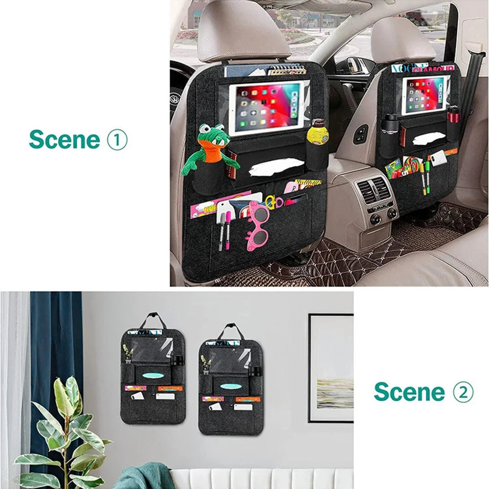 Car Seat Back Felt Hanging Bag Multi-Pocket Sundries Tissue Tablet Storage Bag - Dark Grey - 7