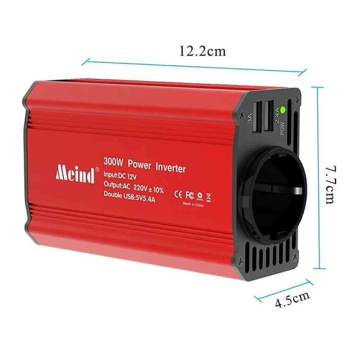 MEIND M7900 300W Car Inverter 12V to 220V Power Inverter with EU Socket + 2 USB Ports - Red - 3