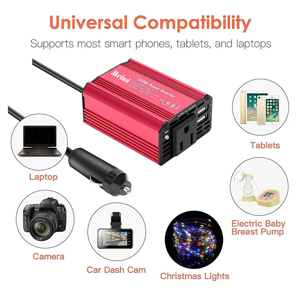 MEIND M6500 150W Car Power Inverter 12V DC to 220V AC Converter with Dual USB Ports - EU Plug+Red - 3