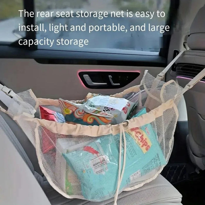 H351 Car Back Seat Organizer Multi-Function Portable Drawstring Large Capacity Canvas Mesh Storage Bag - 2