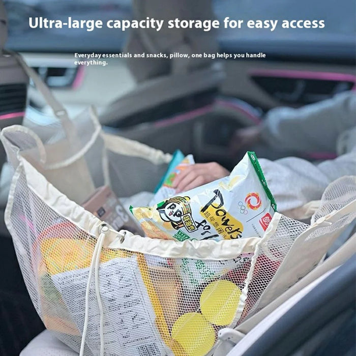 H351 Car Back Seat Organizer Multi-Function Portable Drawstring Large Capacity Canvas Mesh Storage Bag - 3