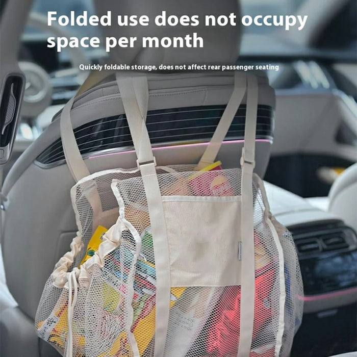 H351 Car Back Seat Organizer Multi-Function Portable Drawstring Large Capacity Canvas Mesh Storage Bag - 4