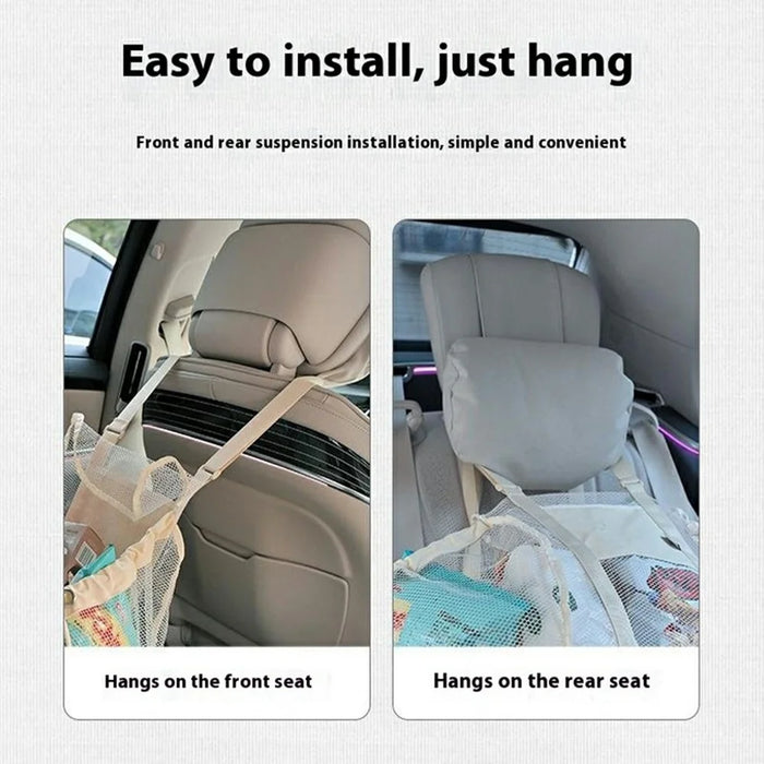H351 Car Back Seat Organizer Multi-Function Portable Drawstring Large Capacity Canvas Mesh Storage Bag - 5