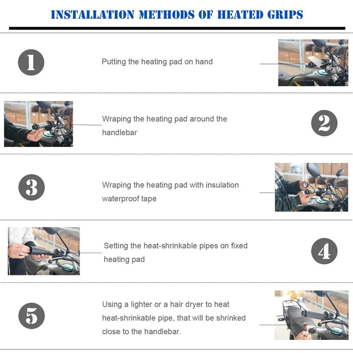 CS-054B1 1Pair 12V Motorcycle Heated Grip 3rd Generation Fast Heating Electric Handlebar Grip Heater with Two Gear Adjustable - 7