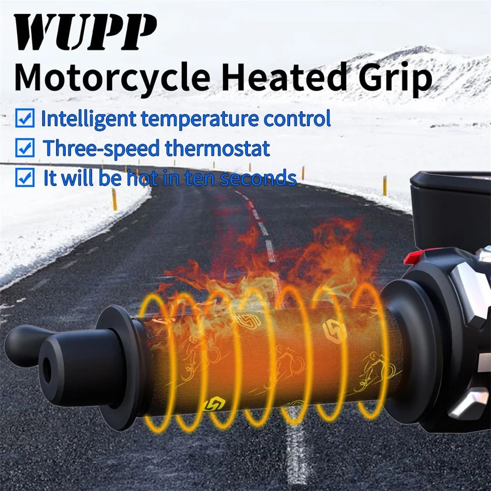 WUPP CS-974B1 1 Pair Stylish Pattern Motorcycle Heated Grips Handlebar Heating Pads 3-Gear Adjustable Motorbike Handlebar Heating Cover - 3