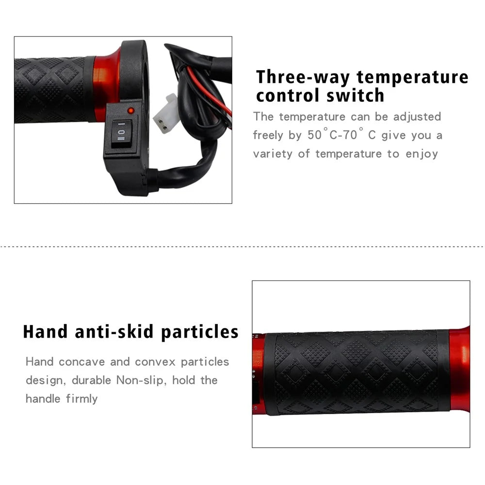 WUPP CS-764 1 Pair Motorcycle Heating Handlebars Aluminum Alloy 12V Electric Heated Handlebar Grips Motorbike Heating Handle Warmers - Red - 5