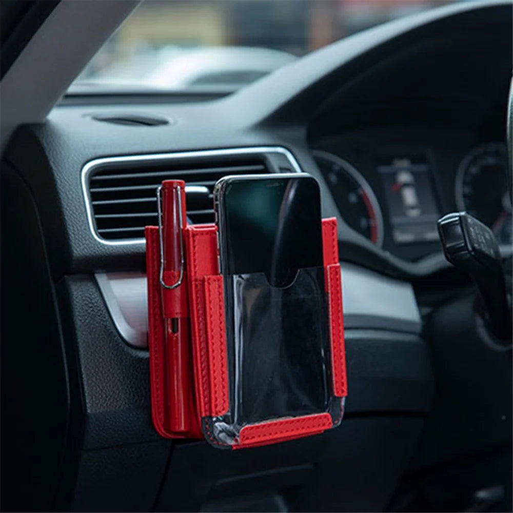 Multifunctional Car Pocket PU Leather Air Outlet Phone Storage Bag Car Interior Accessories - Red - 2