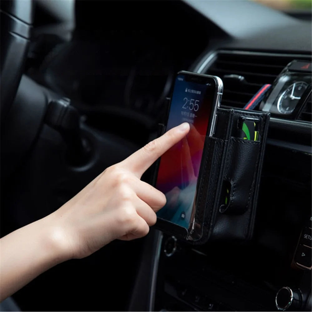 Multifunctional Car Pocket PU Leather Air Outlet Phone Storage Bag Car Interior Accessories - Red - 3