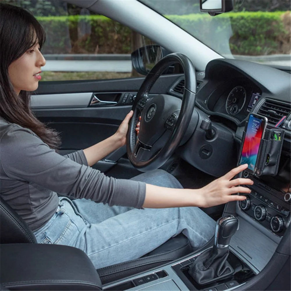 Multifunctional Car Pocket PU Leather Air Outlet Phone Storage Bag Car Interior Accessories - Red - 5