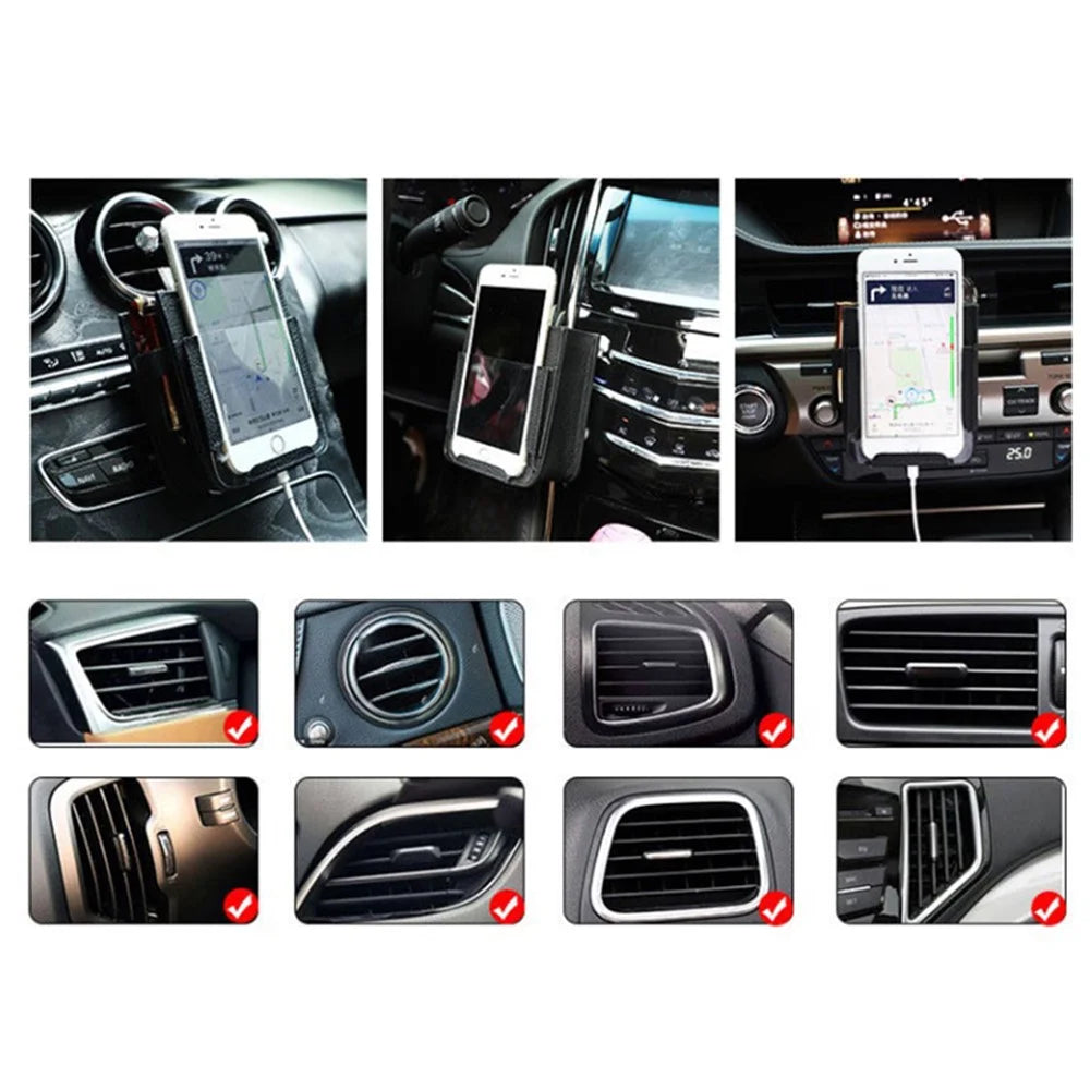 Multifunctional Car Pocket PU Leather Air Outlet Phone Storage Bag Car Interior Accessories - Red - 6