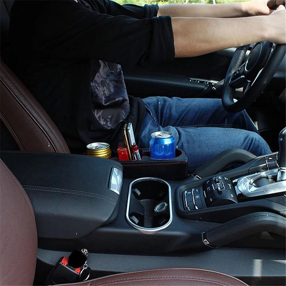 BY-113 Car Drink Holder Universal Auto Seat Side Cup Holder Leather Multifunctional Car Gap Storage Box - 4
