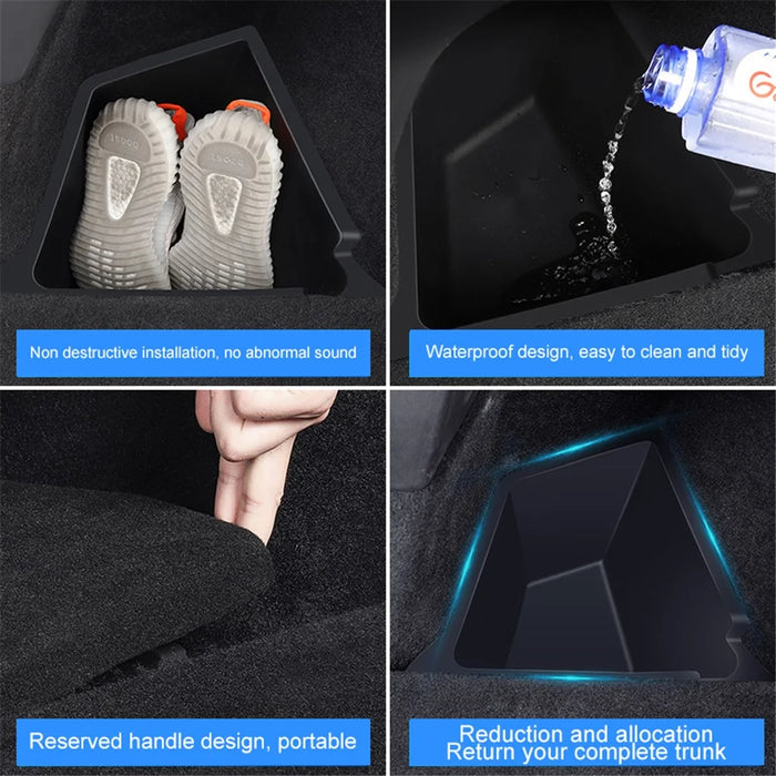 M10357 1 Set For Tesla Model Y Car Rear Trunk Storage Bin TPE Box Organizer with Handle Design Flocking Cover Lid - 7