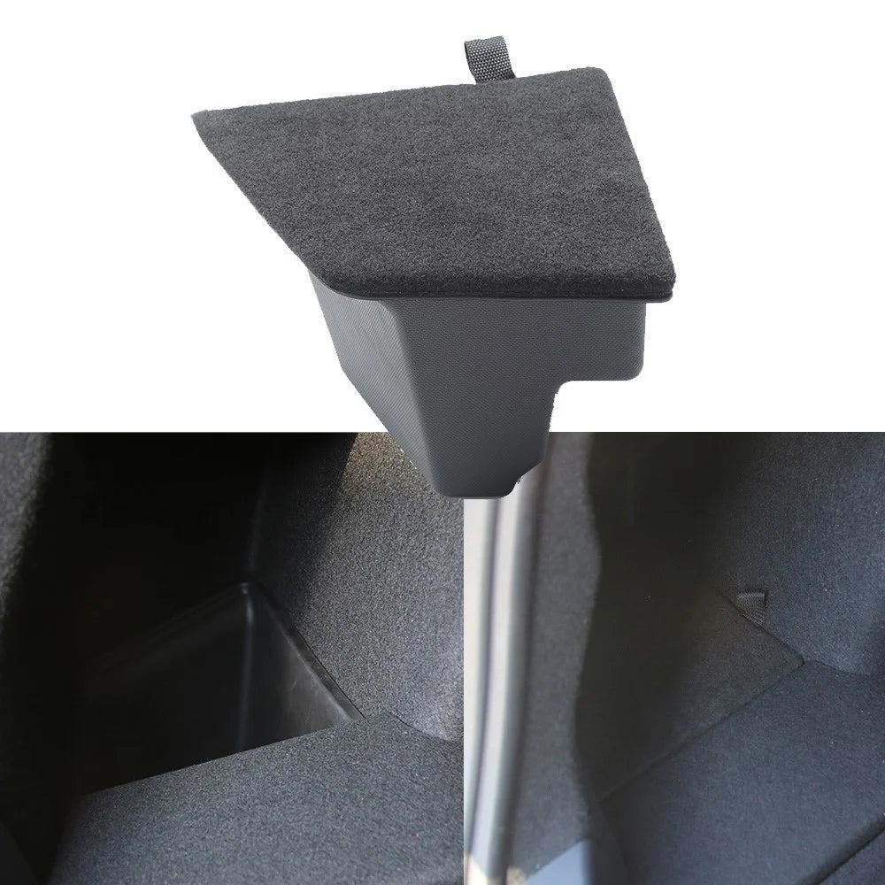 TSLZH658 For Tesla Model 3 Car Rear Trunk Storage Bin TPE Box Organizer with Handle Design Flocking Cover Lid - 2