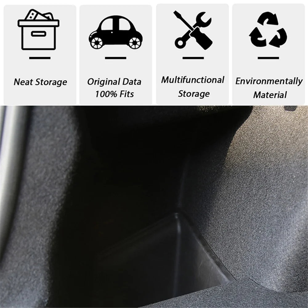TSLZH658 For Tesla Model 3 Car Rear Trunk Storage Bin TPE Box Organizer with Handle Design Flocking Cover Lid - 3