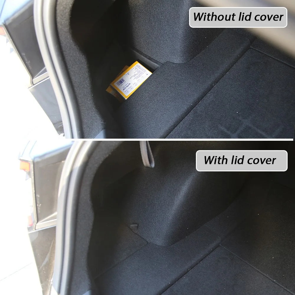TSLZH658 For Tesla Model 3 Car Rear Trunk Storage Bin TPE Box Organizer with Handle Design Flocking Cover Lid - 4