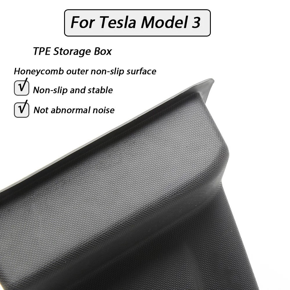 TSLZH658 For Tesla Model 3 Car Rear Trunk Storage Bin TPE Box Organizer with Handle Design Flocking Cover Lid - 5