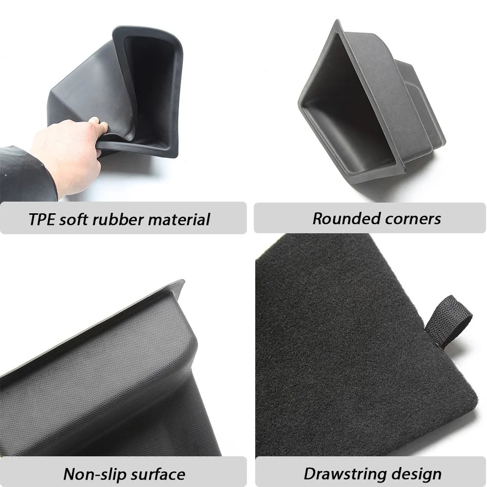 TSLZH658 For Tesla Model 3 Car Rear Trunk Storage Bin TPE Box Organizer with Handle Design Flocking Cover Lid - 6
