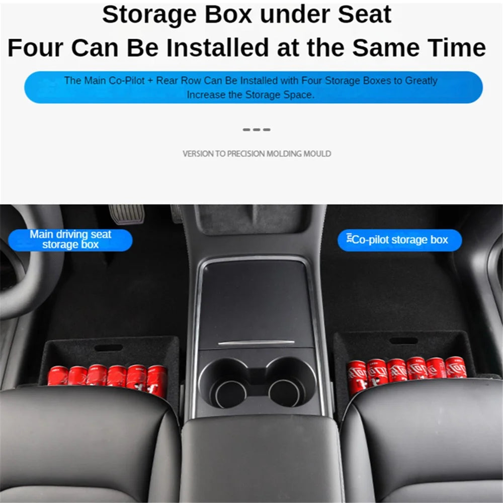 M10343 For Tesla Model Y Car Driver Passenger Underseat Hidden Felt Cloth Organizer Box Under Seat Storage Tray Bin - 3