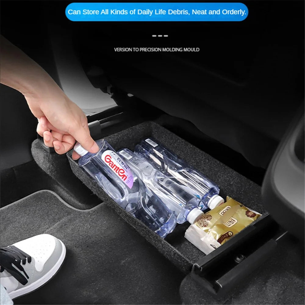 M10343 For Tesla Model Y Car Driver Passenger Underseat Hidden Felt Cloth Organizer Box Under Seat Storage Tray Bin - 4