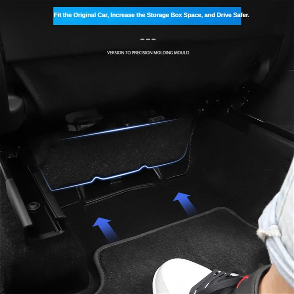 M10343 For Tesla Model Y Car Driver Passenger Underseat Hidden Felt Cloth Organizer Box Under Seat Storage Tray Bin - 5