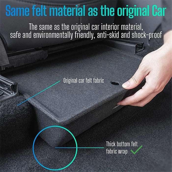 M10343 For Tesla Model Y Under Seat Storage Tray Car Driver Passenger Underseat Hidden Felt Cloth Organizer Box with Lid - 4