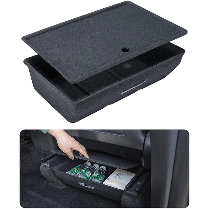M10343 For Tesla Model Y Under Seat Storage Tray Car Driver Passenger Underseat Hidden Felt Cloth Organizer Box with Lid - 6