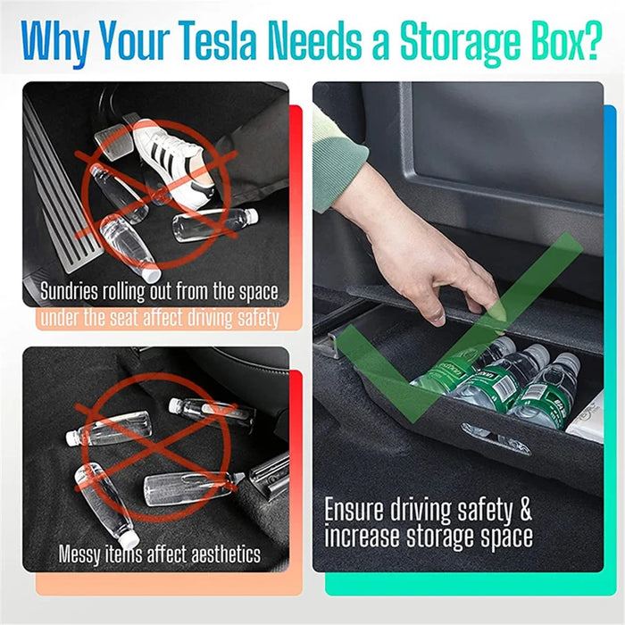M10343 For Tesla Model Y Under Seat Storage Tray Car Driver Passenger Underseat Hidden Felt Cloth Organizer Box with Lid - 7