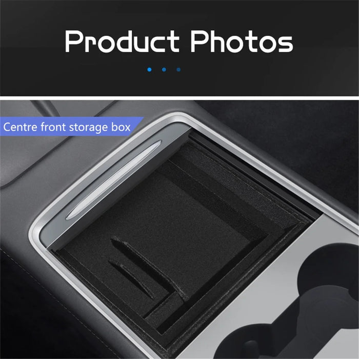 For Tesla Model 3 / Y ABS+Flocking Car Center Control Trash Can Bin Organizer Storage Box Garbage Container - Front - 4