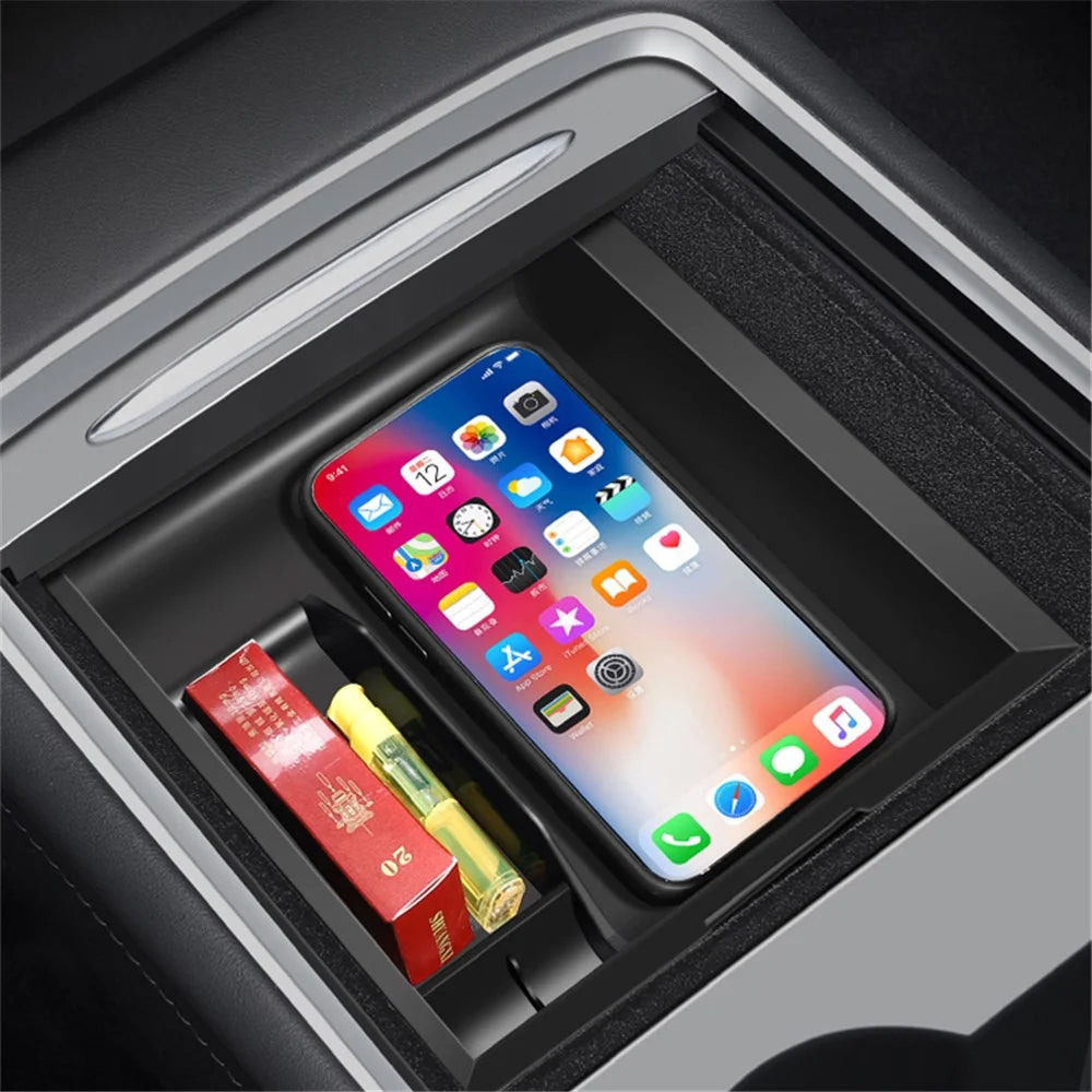 For Tesla Model 3 / Y Car Center Control Organizer ABS Storage Box Trash Can Bin Garbage Container - Front - 4