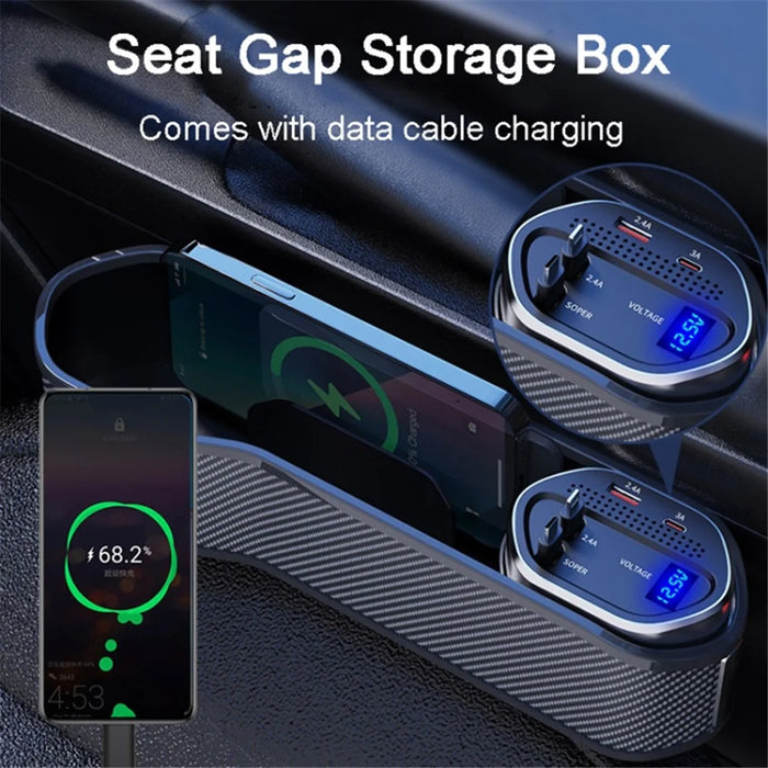 Car Seat Gap Storage Box Organizer Front Seat Console Side Pocket with Data Cable Charging (Cigarette Lighter Plug) - 3
