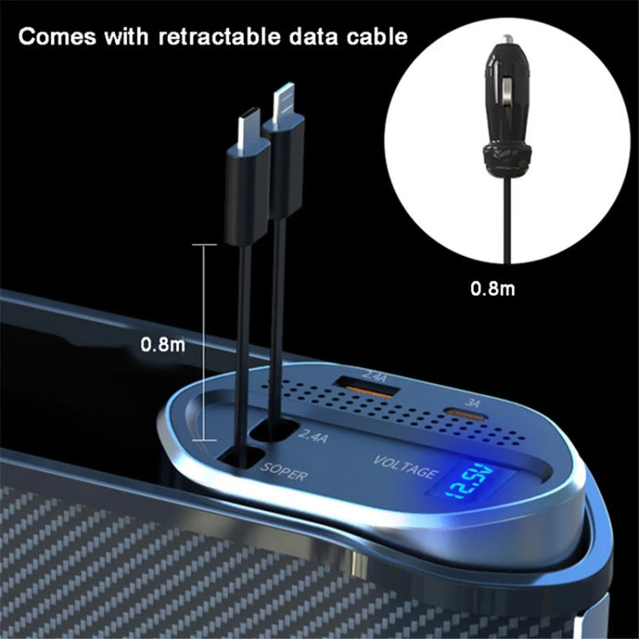 Car Seat Gap Storage Box Organizer Front Seat Console Side Pocket with Data Cable Charging (Cigarette Lighter Plug) - 4