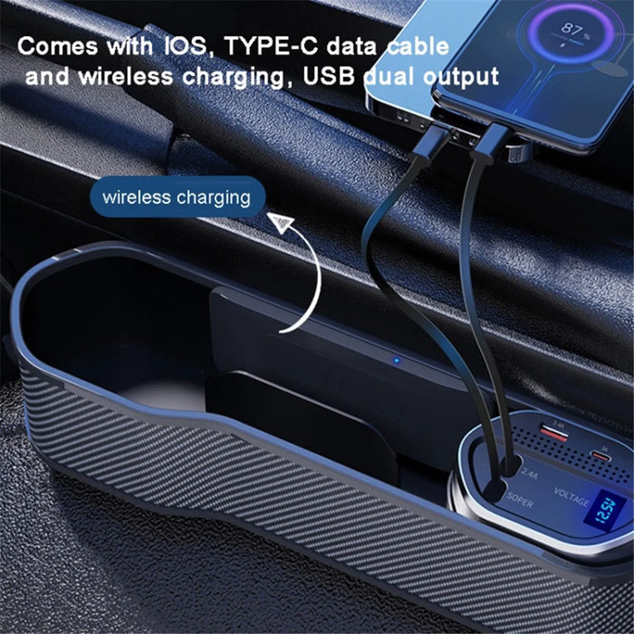 Car Seat Gap Storage Box Organizer Front Seat Console Side Pocket with Data Cable Charging (Cigarette Lighter Plug) - 5