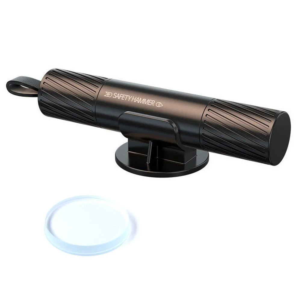 SEAMETAL AC02 Stripe Pattern Car Window Breaker 2-in-1 Metal Hammer + Seat Belt Cutter Car Safety Escape Hammer - Black - 1